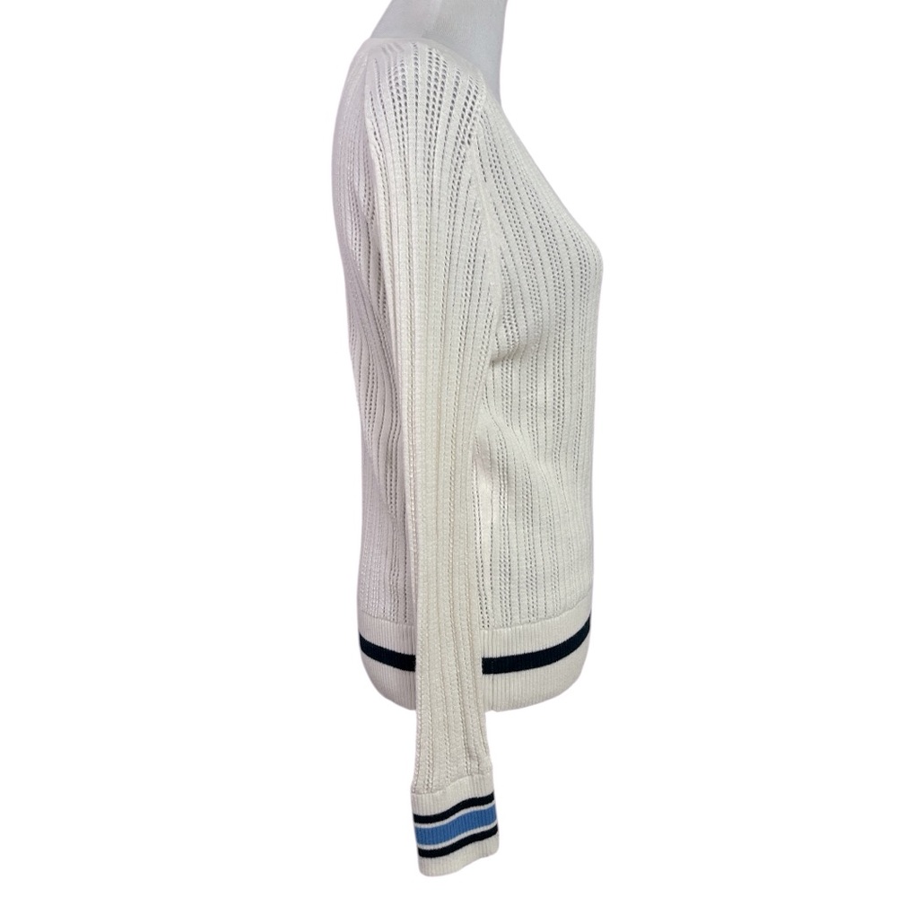 Tory Burch Tory Sport Cream Ozzy Cutwork Detail V-Neck Sweater Size XL - Picture 3 of 6